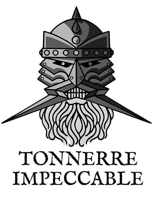 Logo de Tonnerre Impeccable : un visage barbu et recouvert d'un masque de fer